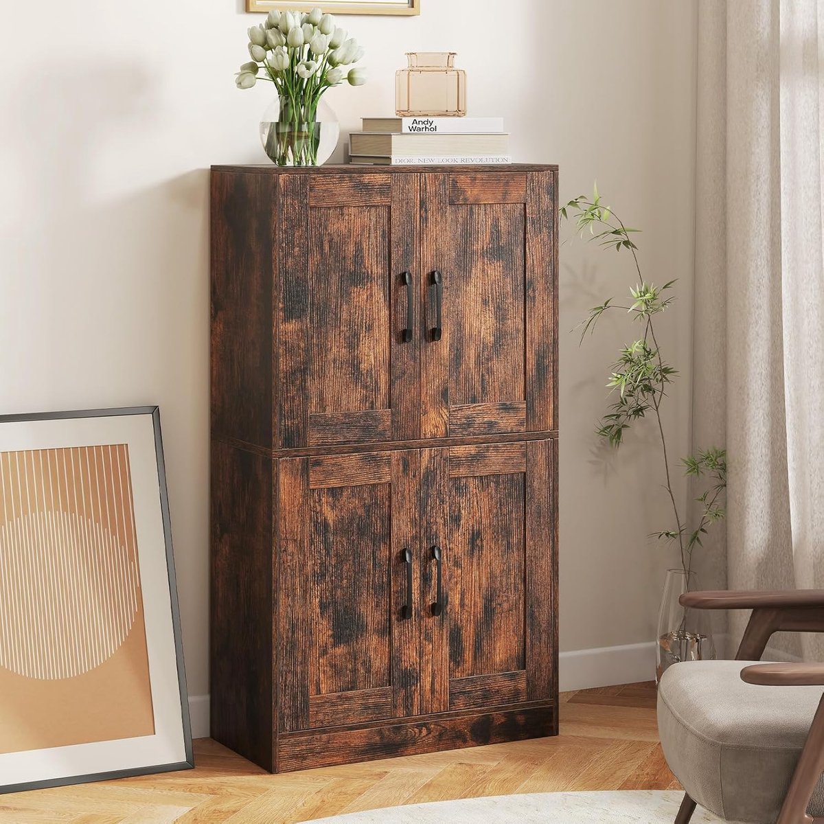 Keukenkast Opbergkast - Buffetkast Dressoir - Keuken Woonkamer - Verstelbare Planken - 60x30x110cm - Rustiek Bruin