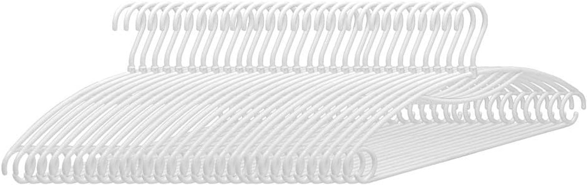 Set van 25 Witte Kledinghangers van Kunststof met Antislip en 360° Draaibare Haak