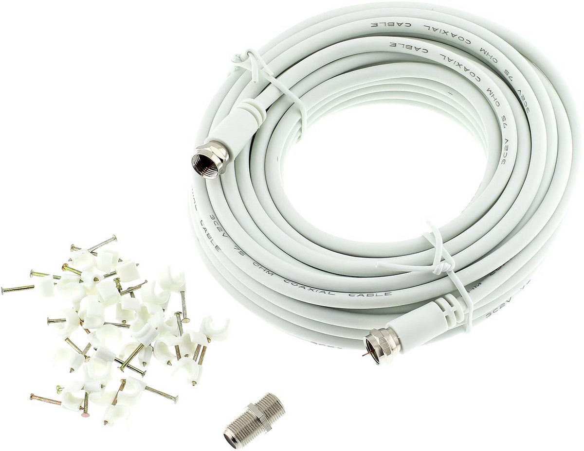 10 Meter Dunne F-Type Coaxkabel voor Satelliet TV en Ontvanger - 75 Ohm