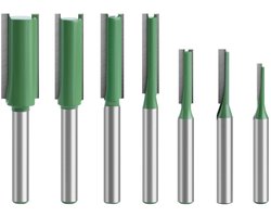 Allecto Plus: Set van 7 houten groeffrezen voor bovenfrees met 6 mm schacht - Tweesnijdend en rechte frees - Houtbewerking freesset met diverse maten voor frezen en groeffrezen.