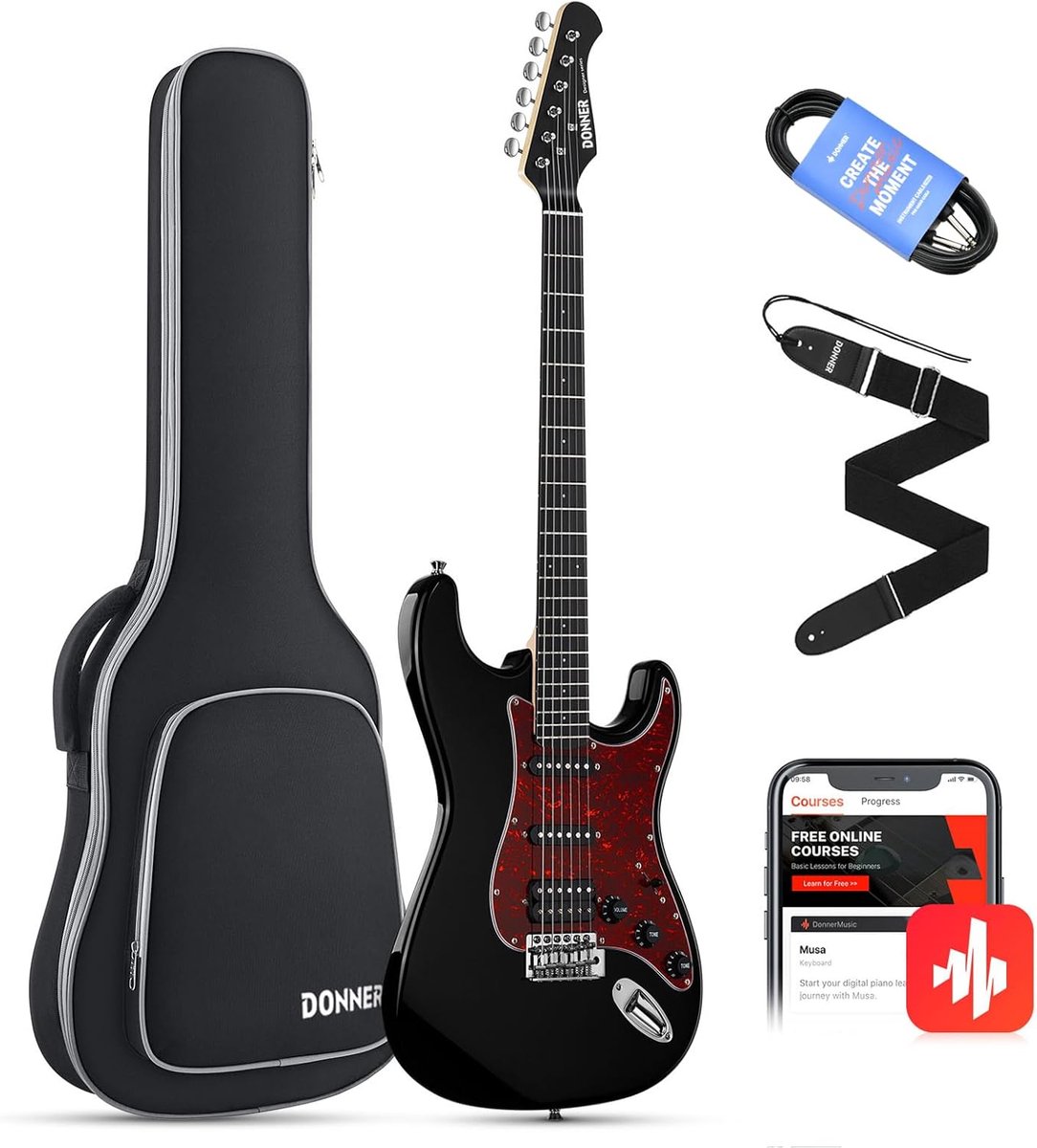 Elektrische Gitaar Set Startpakket 39 Inch HSS Solid Body Inclusief Tas en Accessoires