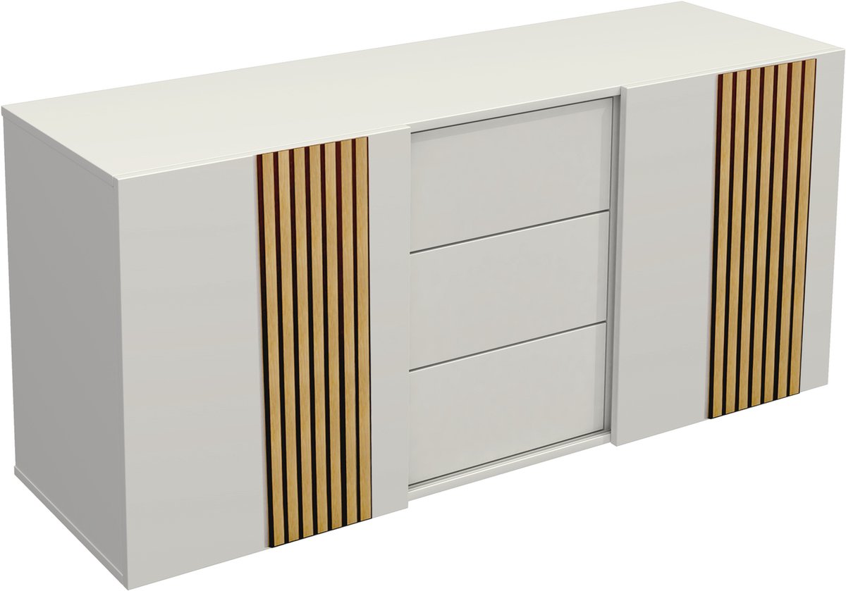 Kerkmann Design Sideboard Oxford Wit - 160cm - Schuifdeuren & Laden wit met eiken