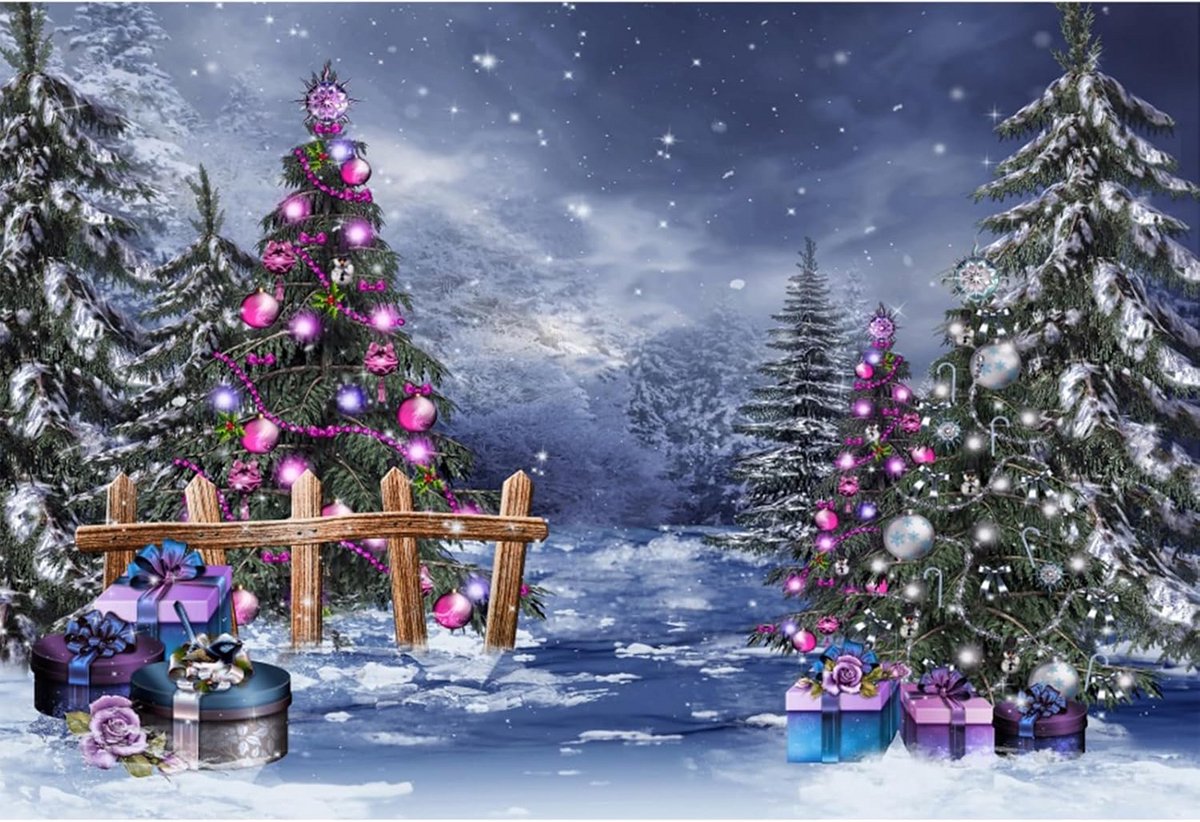 Fotografie Achtergrond Kerstthema met Kerstboom en Cadeaus voor Studio