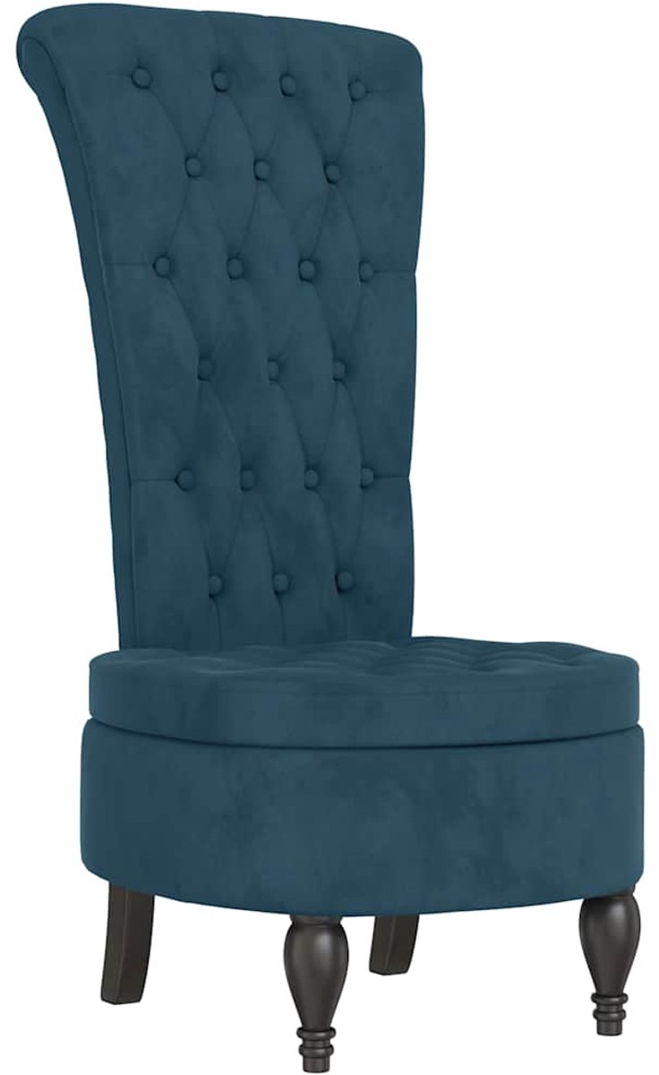 vidaXL Stoel - hoge - rugleuning - met - knopen - fluweel - blauw