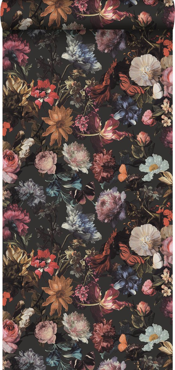 Proefstaal Walls4You behang bloemmotief grijs, roze en blauw - 26,5 x 21 cm - 935330-S
