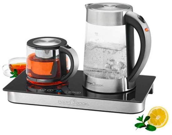 HEINRICHS - Thee- En Koffiestation Met 1,7L Waterkoker, 1L Theepot Met Roestvrijstalen Filter, LED-Basis, Touchscreen, LED-Verlichting, Verwarmingsplaat, 2200W, Modern En Praktisch Ontwerp