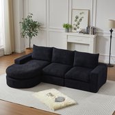 HAUSS SPOLE Canapé d'angle avec méridienne - Canapé modulaire 4 pièces - Partie allongée réversible - Aucun montage requis - Chenille noir