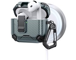 Telestore - AirPods 4 Carbon hard case cover - Carbon hybride groen hoesje Beschermhoes - AirPods 4 Cover - hoesje geschikt voor Apple Airpods 4 - groen - Carbon hard cover - met MagSafe functie
