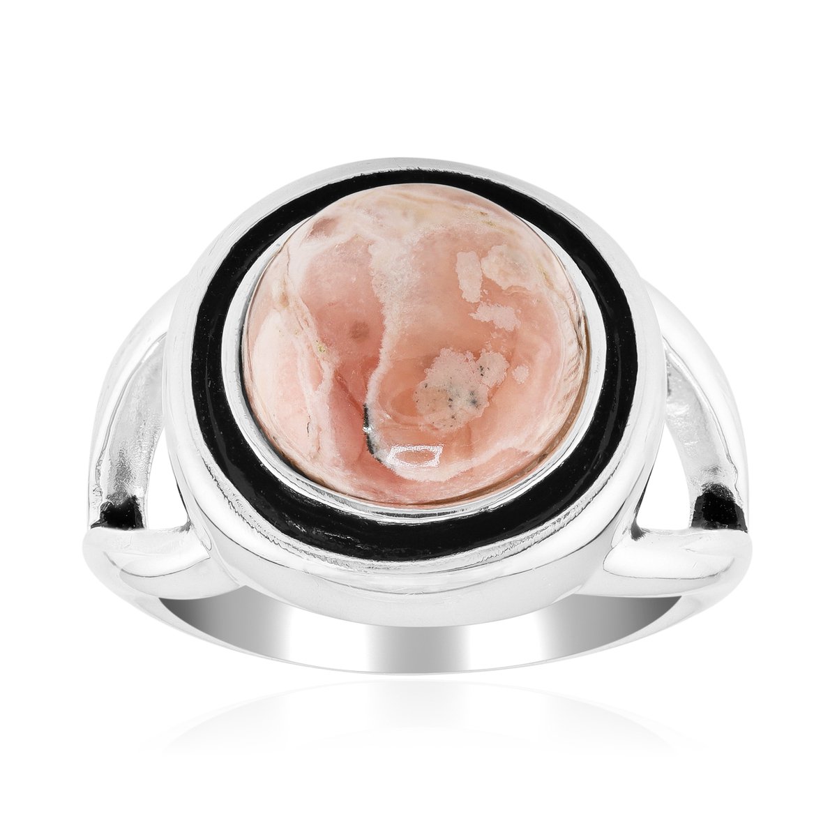 Cavill - Zilveren Ring Dames 925 Sterling Zilver - 4,7ct Natuurlijke Rhodochrosiet Ronde Cabochon - Antiek Design - Elegant Sieraad