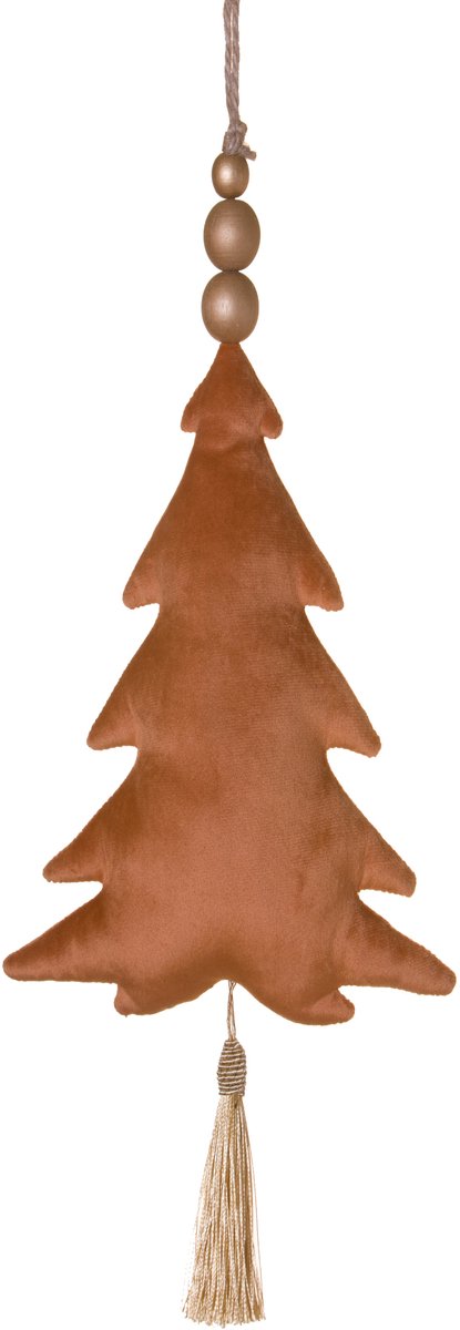 HOGEWONING BV - Terracotta fluwelen kerstboomhanger 22 cm met ivoorkleurige kwast