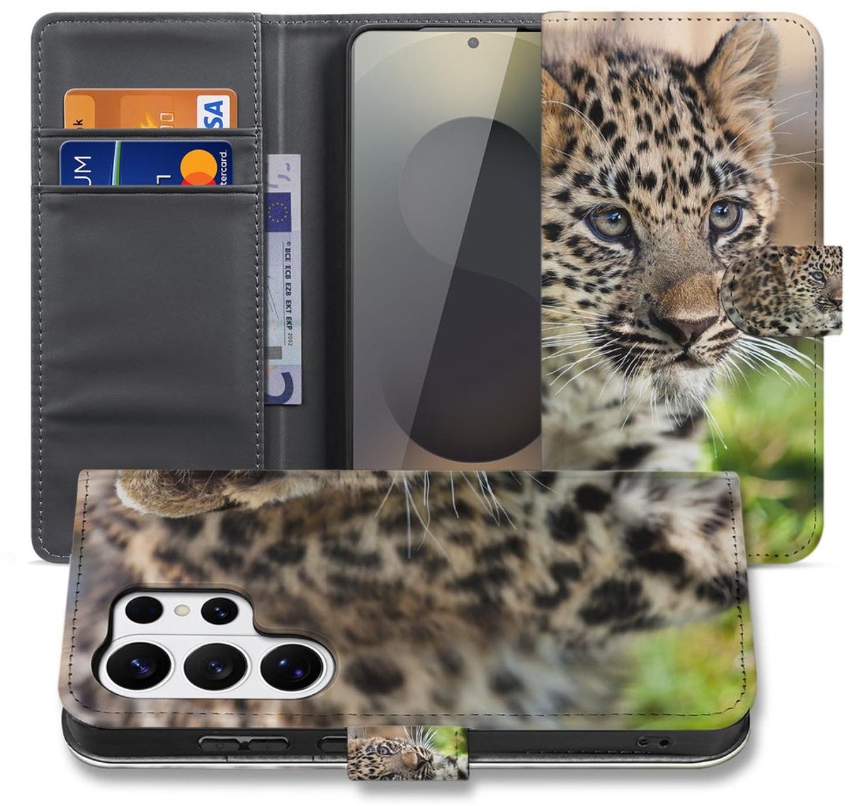 Samsung Galaxy S26 Ultra Bookcase Hoesje Met Pasjes Baby Luipaard met Pasjeshouder