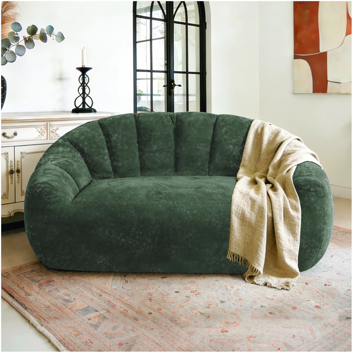 HAUSS SPOLE Zitbank - Golvende Rugleuning Met Sculpturale Lijnen - Ergonomisch Comfort Voor Woonkamer En Lounge - Flanel Groen