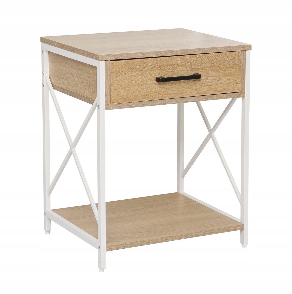 Furnitex SN7-FX - Nachtkastje - Natuurlijke Eik - Wit Metalen Frame - Eén Lade Natuurlijk;Wit