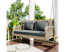 HAUSS SPOLE Gartenschommel 113 x 54 x 53 Cm - Weerbestendig Met Lange Kettingen - Voor Tuin En Terras - Rattan - Beige