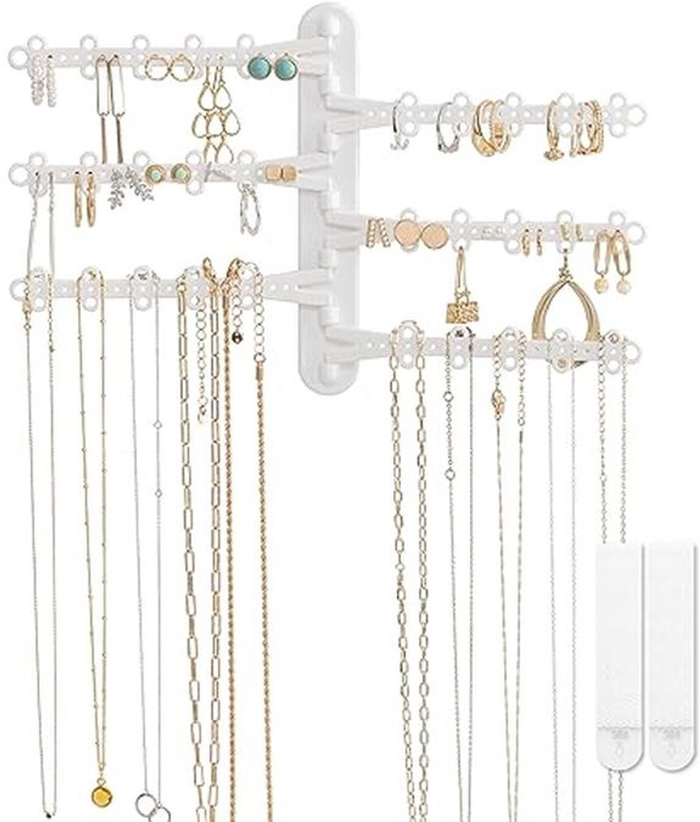 6-Tier Muur Sieraden Organizer met Commando Strips - 120 gaten voor Oorbellen, Kettingen, Armbanden en Ringen