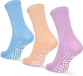 GEASY Antislip Sokken 3 paar - Antislip Sokken - Gripsokken - Anti-slip sokken - Oranje - Roze - Licht Blauw - Maat 36-41 - Flex Grip - Huissokken - Heren - Dames - Ouderen - Unisex - Pilates