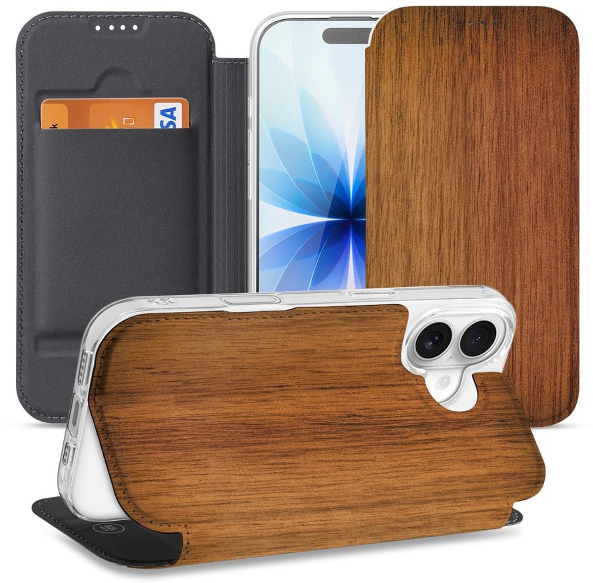 Apple iPhone 17 Wallet Case Donker Hout