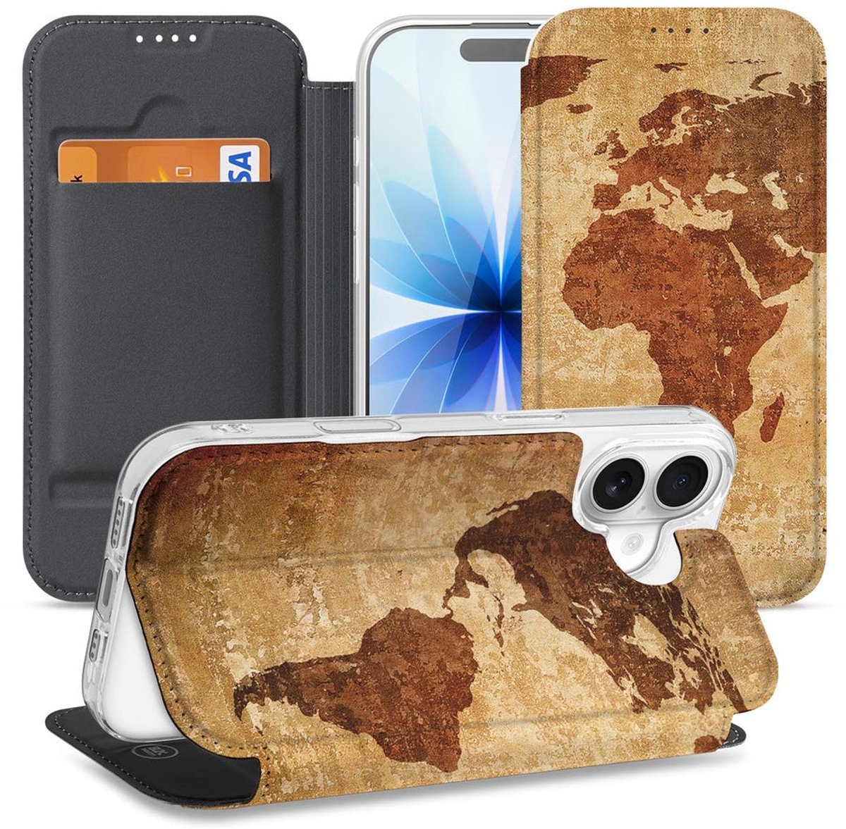 Apple iPhone 17 Book Case Wereldkaart