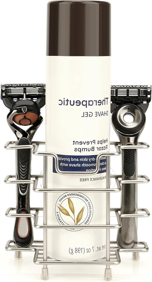 Allecto - Bureaublad Scheermeshouder - Roestvrij staal - Opbergstandaard - Antislipvoet - Scheergel - Gillette Fusion ProGlide Mach 3 Harry's 5-bladig scheermesje - Compatibel - Zilverkleurig .