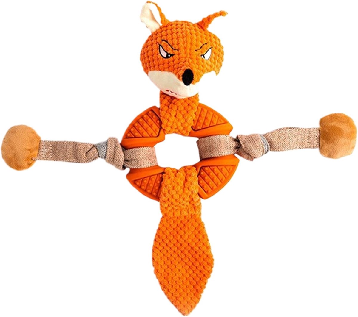 Hondenspeeltje met pieper - Pluche kauwspeeltje - Interactief spel - Zachte pluche textuur - 30x37x12 cm - Oranje vos