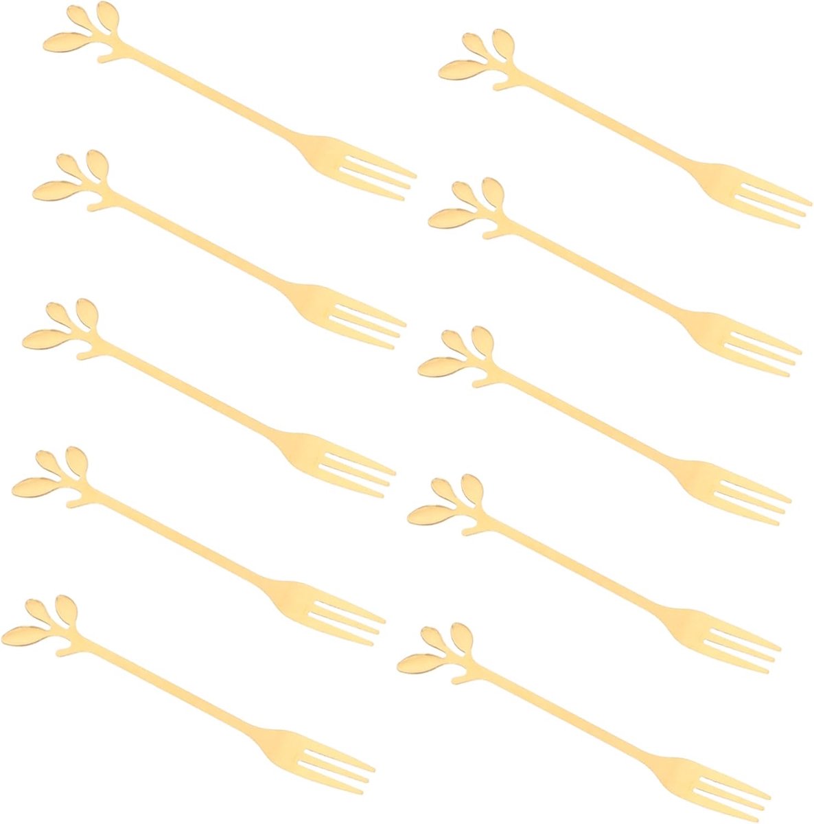 Dessert Vorken - Mini Bladvorkjes - Hapjes Serveren - Roestvrij Staal Design - 12 cm Lengte - Gouden