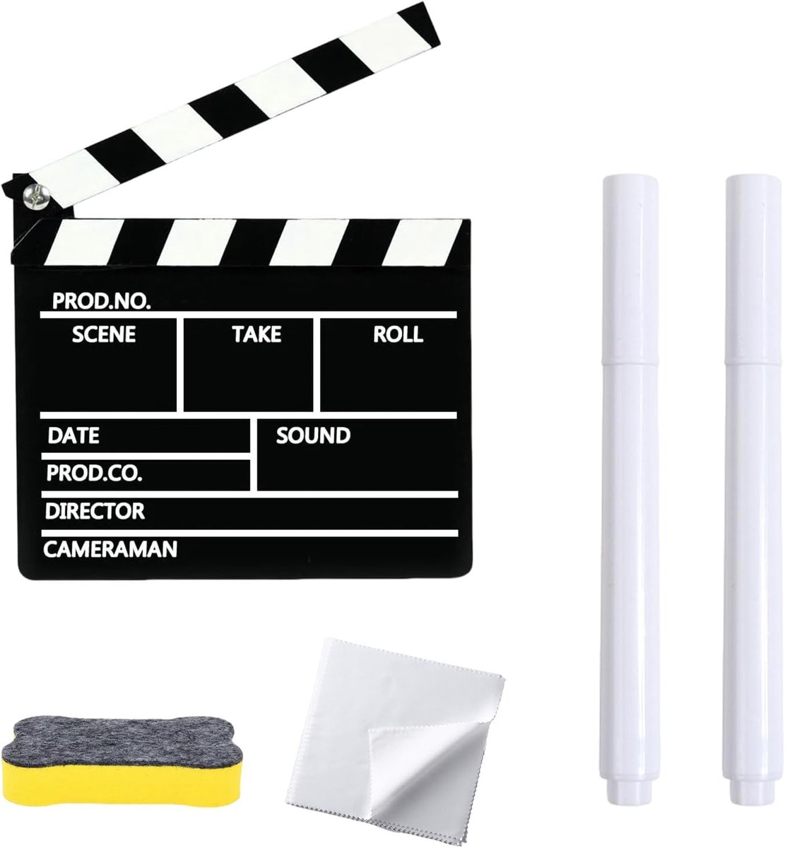 Film Klapbord - Regie Bord - Opnames Maken - Inclusief Schrijfgerei - 30x27cm - Zwart