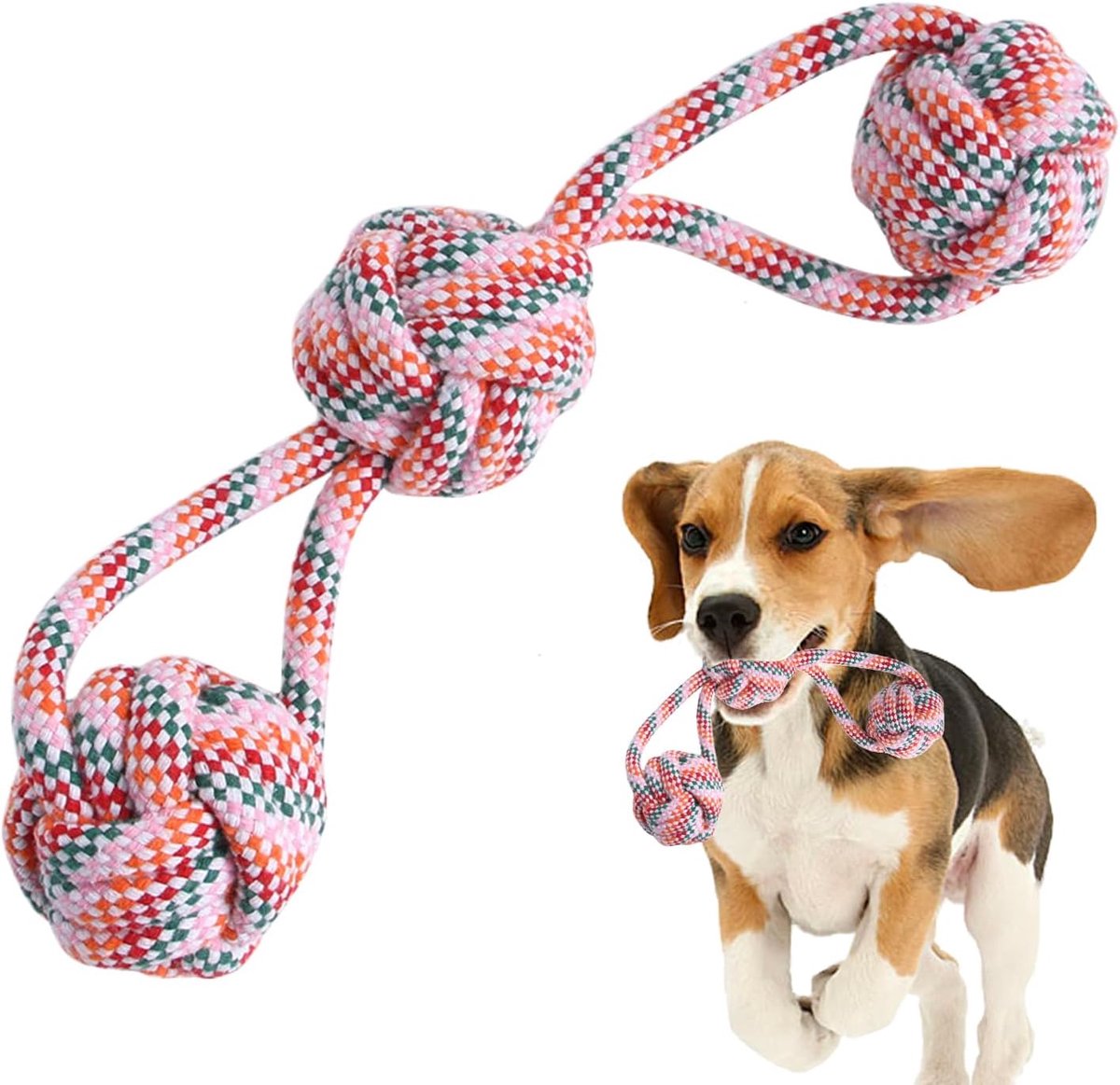 Honden Speeltouw – Kauwspeelgoed Interactief – Tanden Reinigen Spel – Duurzaam Geknoopt Touw – 32cm Lengte – Afbeeldingskleur
