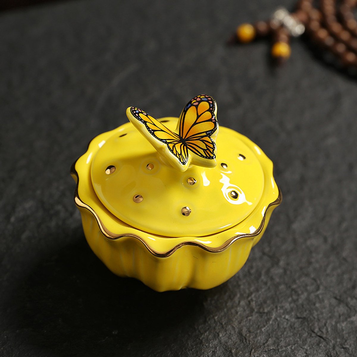 Belle's product-Mini Urn Keramiek Vlinder -Gele versie, 40ml