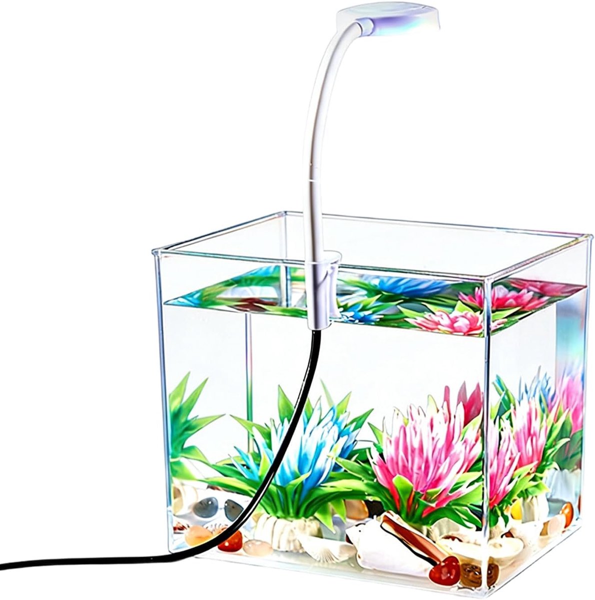 Bureau Aquarium - Klein Vis Tankje - Thuis Kantoor - Met Kniplampjes - 12.5x7.5x10.5cm - Transparant