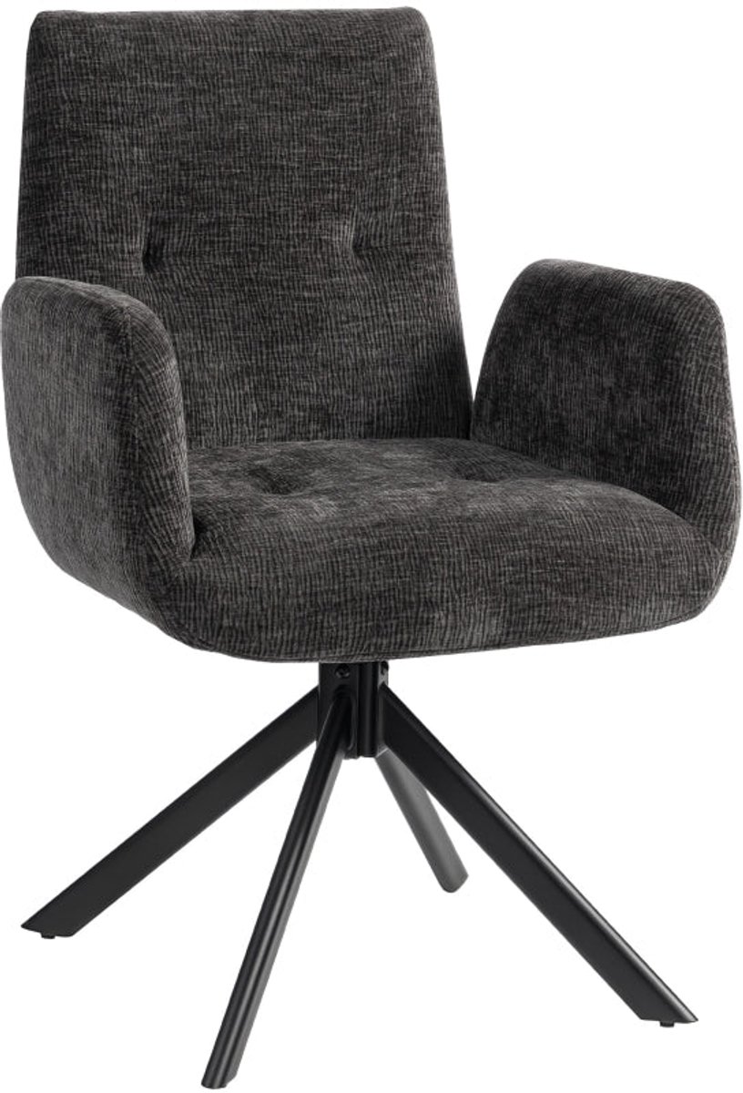 Merax Draaibare Fauteuil Zwart – Moderne Gestoffeerde Accentstoel Met Armleuningen En Stalen Onderstel – Comfortabele Loungestoel Voor Woonkamer