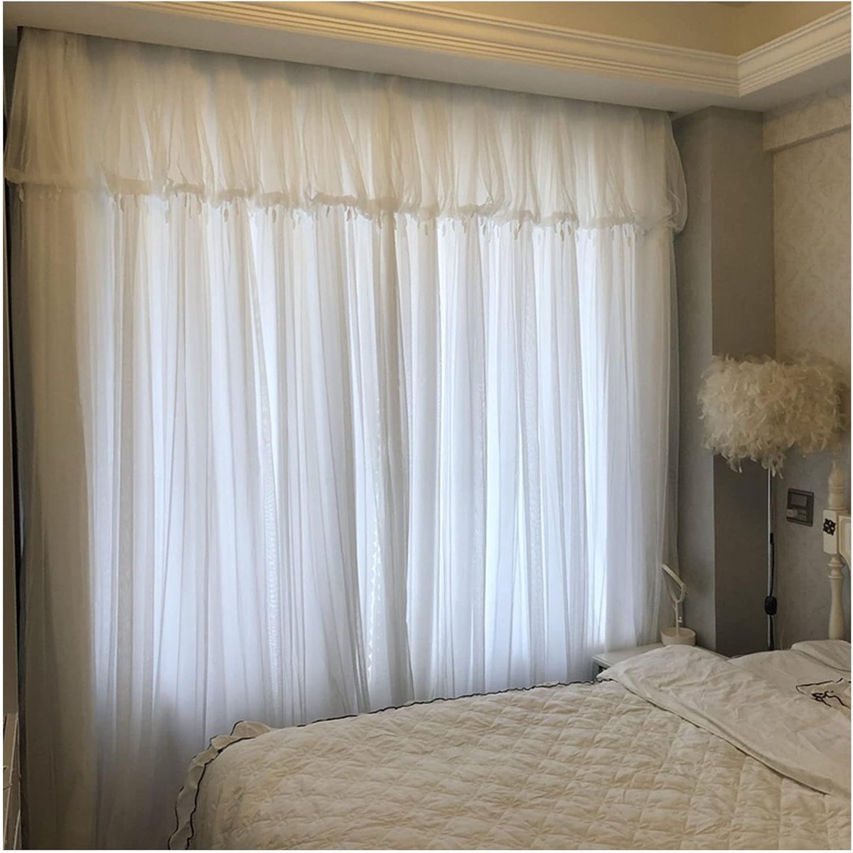 Kort Gordijn - Vitrage Voile - Privacy en Licht - Dubbel Design - 180x270cm - Wit