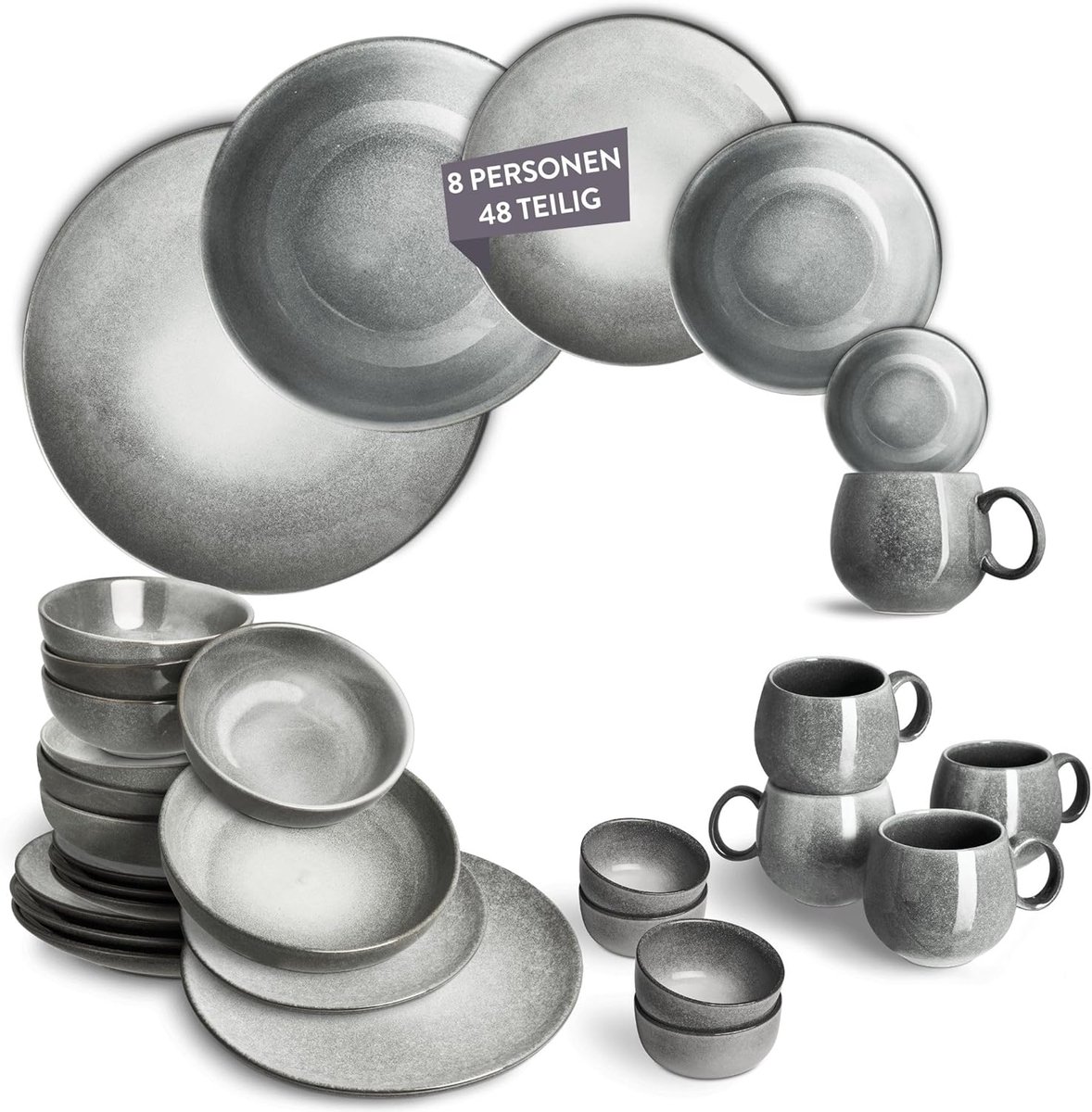 Servies Set - Diner Set - Dagelijks Gebruik - Vaatwasmachinebestendig - 48 Delen - Grijs