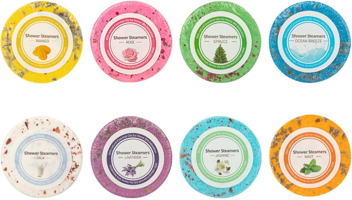 Douche Bomben - Aromatherapie Tablets - Ontspannend Bad - 8 Verschillende Geuren - 30g Per Stuk