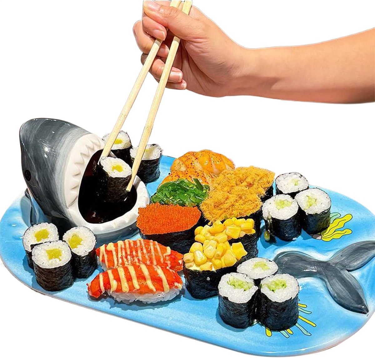 Sushibord - Servies Bord - Hapjes Presenteren - Uniek Haai Design - 36 x 22 cm - Blauw