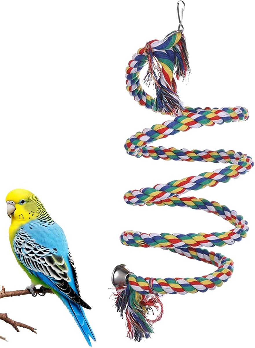 Vogelkooi Speelgoed - Zitstok Schommel - Klimmen en Spelen - Bijtbestendig Katoen - 200 cm Lengte - Veelkleurig