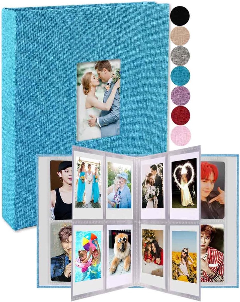 Fotoalbum Mini Foto's - Instax Polaroid Album - Foto's Bewaren - Linnen Omslag Voorraam - 208 Foto Capaciteit - Blauw