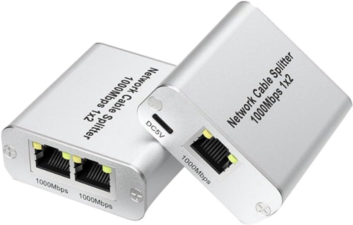 Ethernet Splitter - Netwerk Adapter - Internet Verdelen - Gigabit Snelheid - 12 x 9 x 3 cm - Zilver