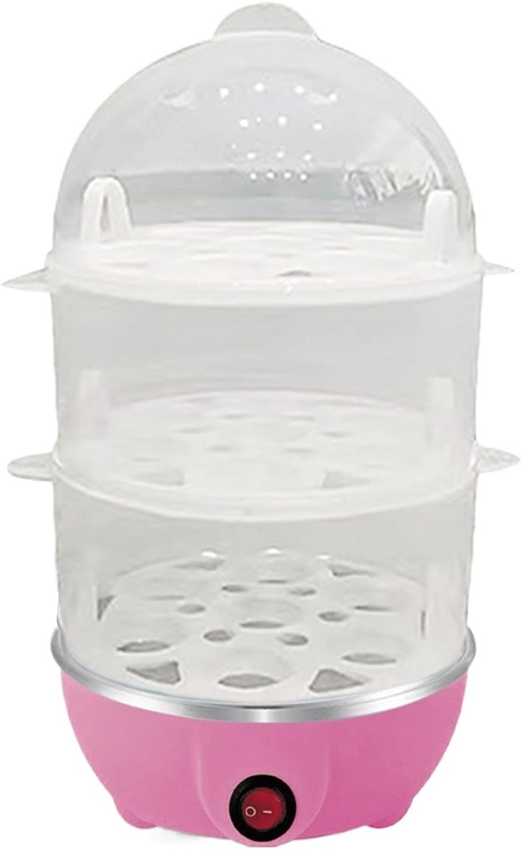 Elektrische Eikoker Stoompan Keuken Snel Ontbijt 3 Lagen Stoom 16x16x28cm Roze