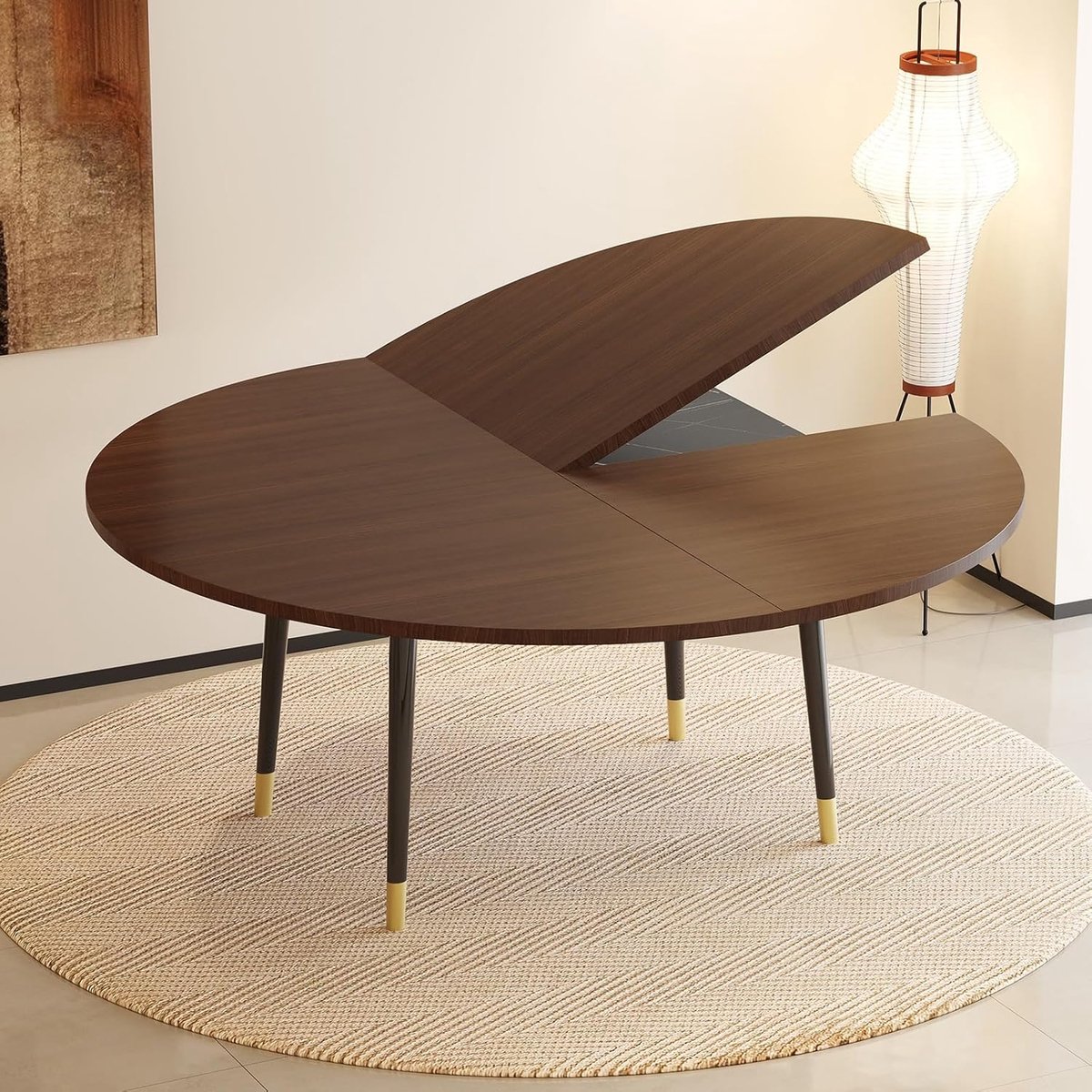 Ronde Tafel - Eettafel Blad - Ruimte Besparen - Vierdelig Vouwbaar - 120-200cm Diameter - Bruin