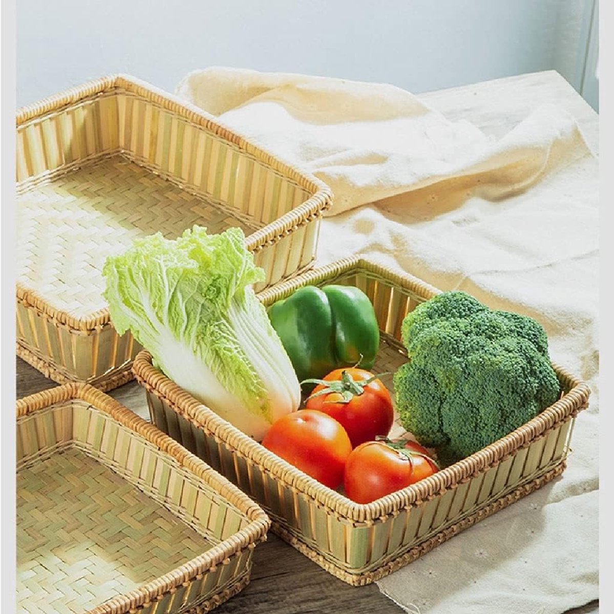 Bamboe Fruitschaal - Geweven Mand - Huishoudelijke Opslag - Handgeweven Design - 28x8.5cm