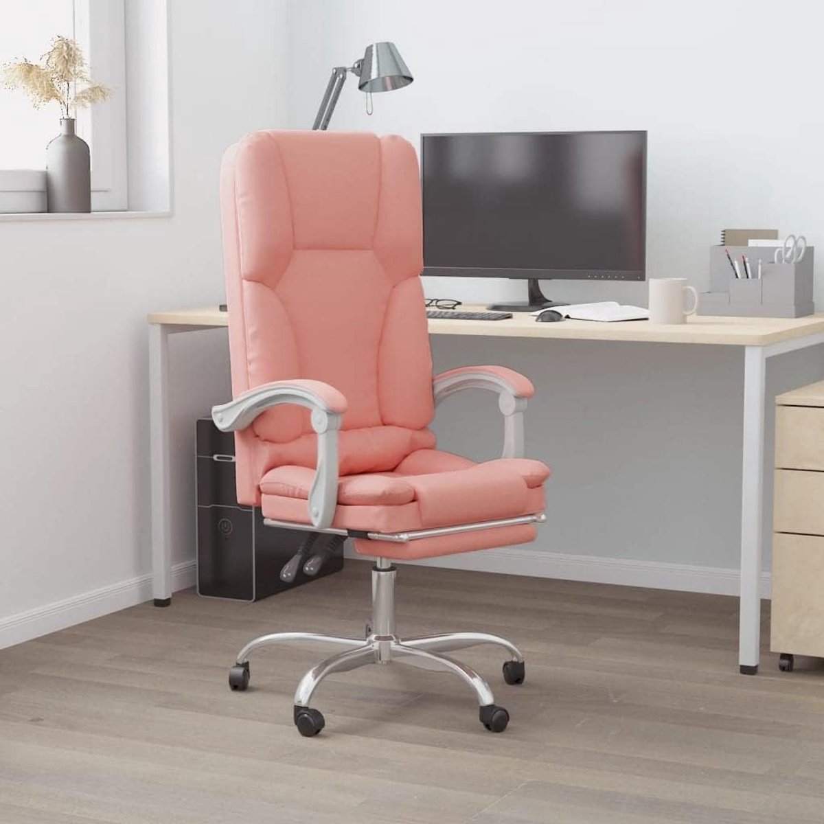 Bureaustoel Massage - Werkstoel Comfort - Ontspannen Zitten - Verstelbare Rugleuning - 63x56x110cm - Roze