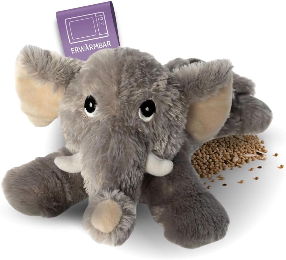 Olifant Warmteknuffel - Kruidenkussen Dier - Pijnverlichting Ontspanning - Magnetron Oven Verwarmbaar - 32x20x12 cm - Grijs