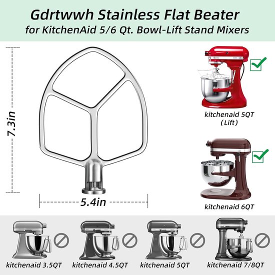 Platte Klopper - Mengaccessoire Mixer - Bakken Deeg - Roestvrij Staal - 5-6 Quart van Merkloos — afbeelding 2