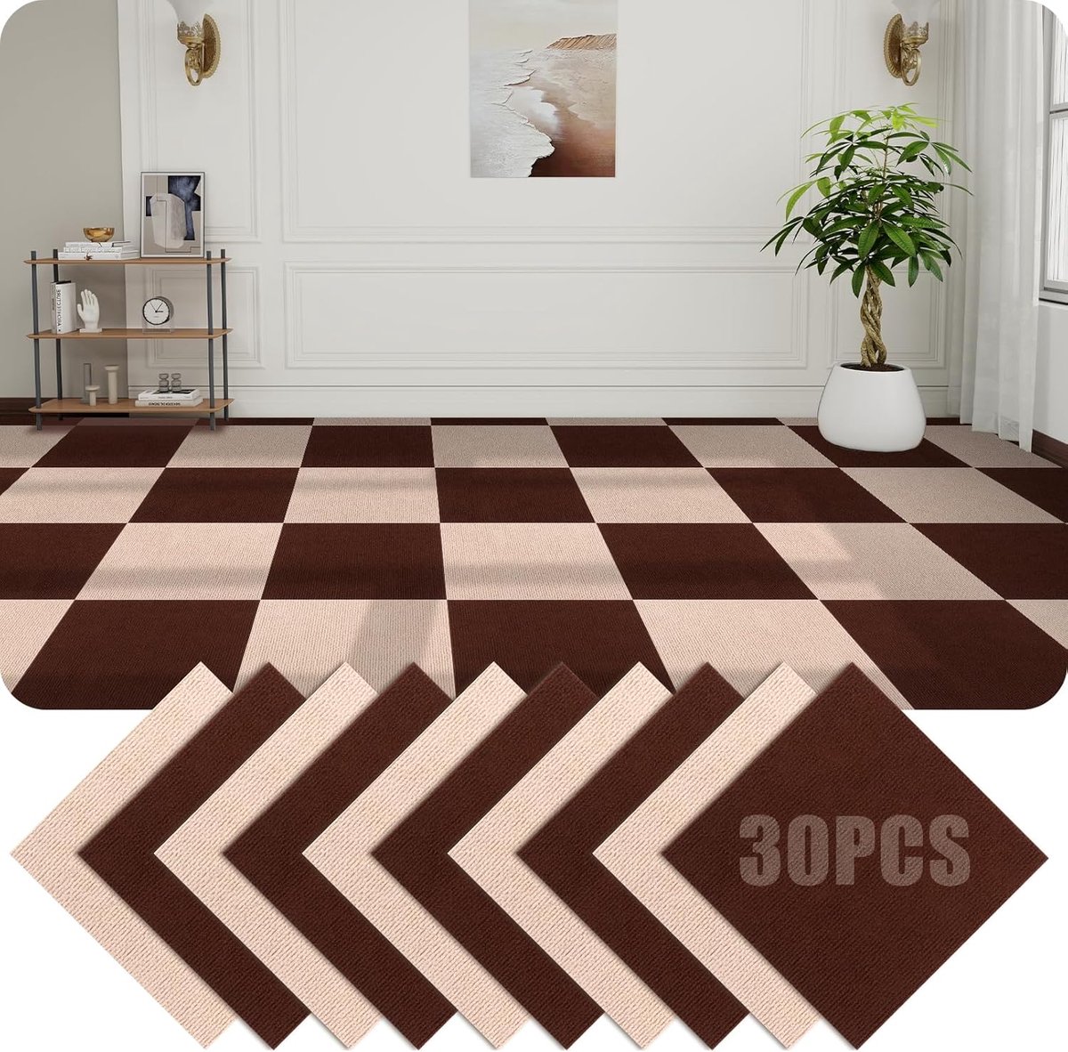 Tapijttegels - Vloerbedekking - Woonkamer Kantoor - Zelfklevend Makkelijk - 30x30cm - Brui