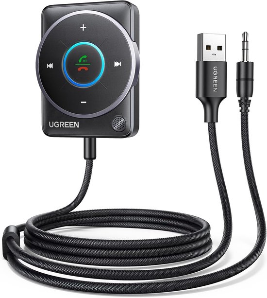 UGREEN Bluetooth 5.4 Aux Adapter Auto – Draadloze Audioontvanger, Handsfree Bellen, RGB Licht, Dubbele Verbinding