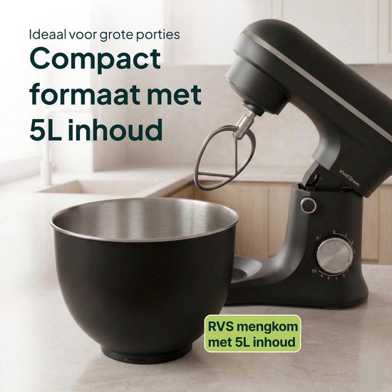 Keukenmachine - Mixer Kom - Zwaar Deeg Maken - Planetaire Beweging - 5 Liter Kom - Matzwart van Merkloos — afbeelding 3