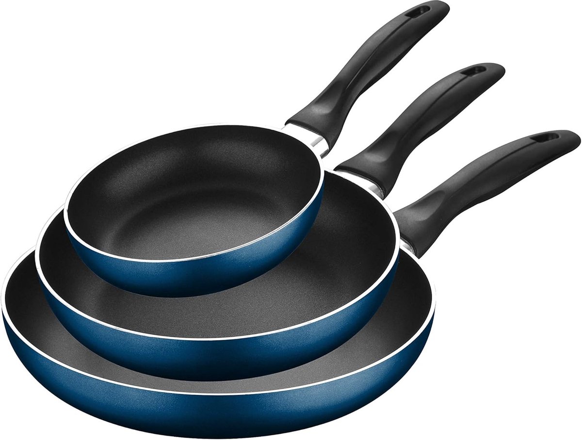 Koekenpannen Set - Koekenpan Bakpan - Dagelijks Koken - Antiaanbaklaag - 16 20 24 cm - Blauw