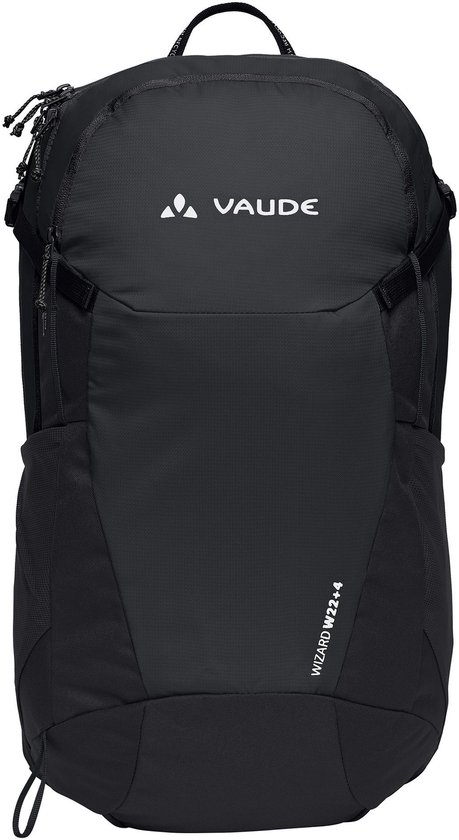 Zwarte Vaude rugzak, model Wizard W22+4, met logo op de voorkant.