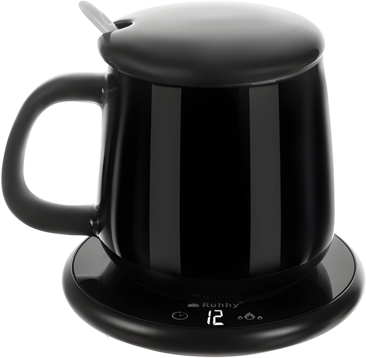 Ruhhy elektrische warmhoudbeker - zwart - keramiek - 400 ml - timer - met verwarmer