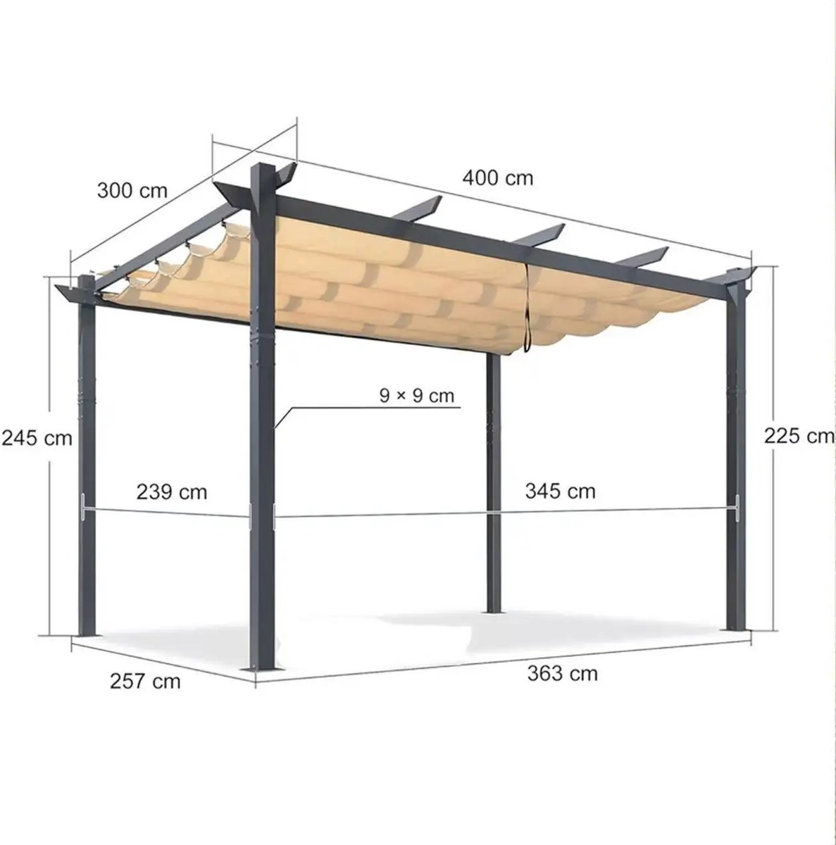 Purple Leaf Pergola avec toit de protection 4 x 3 m - structure anthracite, toile beige